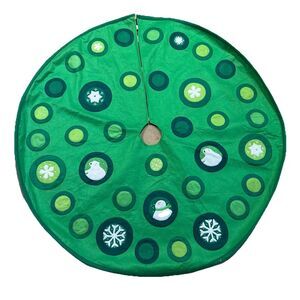 Vintage MCM Felt Christmas Tree Skirt 47" Green Snowmen Snowflakes Polar Bears